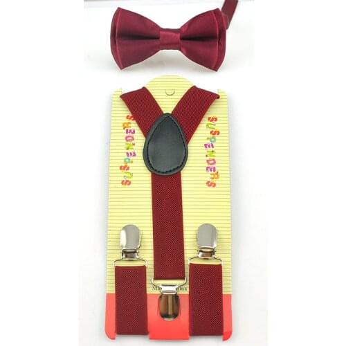 Kids Children Boys Girls Burgundy Elastic Suspenders Bow tie Set Y-Shape Braces Butterfly Knot Sets Gift Tuxedo Cravat 2020 New