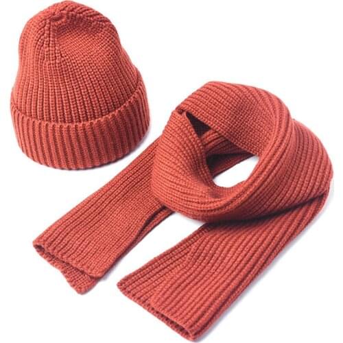 2019 Children Knitted Scarf and Hat Set Luxury Winter Warm Crochet Hats Scarves 2pcs/set Solid Color Beanies Hat For Boys Girls