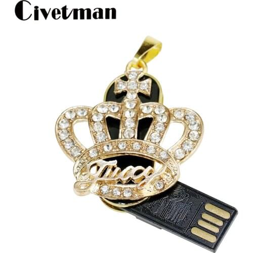 Luxury Crystal USB 2.0 Flash Drives 4GB 8GB 16GB 32GB 64GB 128GB 256GB Pendrive Crown Pendant USB Memory Stick Disk Pen Drive
