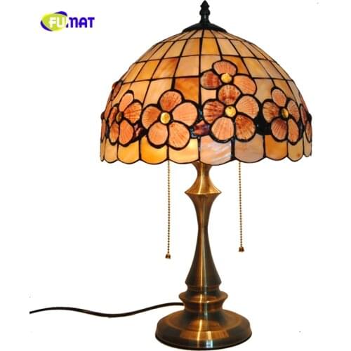 FUMAT 12" Natural Shell Pink Floral Lampshade Table Lamps Tiffany Stained Glass LED Table Lights For Home Decor BAR Living room