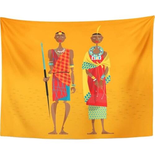 Tapestry African Maasai Couple in Traditional People Tribe Tapestries Wall Hanging for Living Room Bedroom Dorm