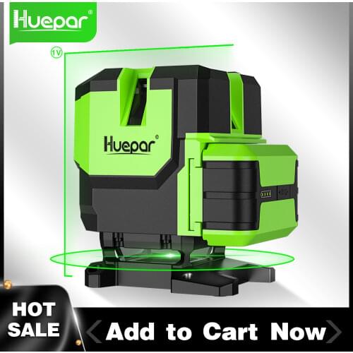 Huepar Multi-Lines Plumb Dot Self-Leveling Pulse Mode Green Laser Level 360° Horizontal Line with 2 Li-ion Batteries & Hard Case