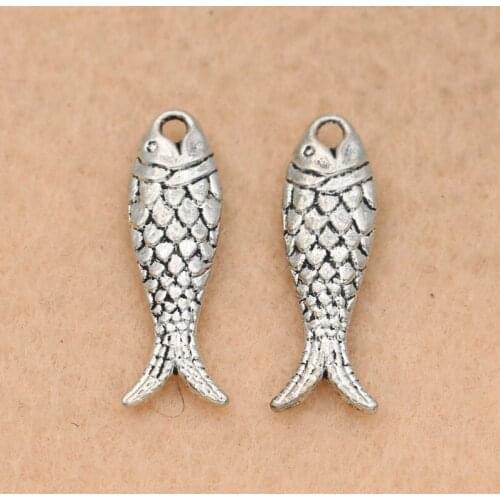 KJjewel Tibetan Silver Plated Fish Charms Pendants for Jewelry Making Bracelet Accessories Diy Findings 24x9mm 10pcs