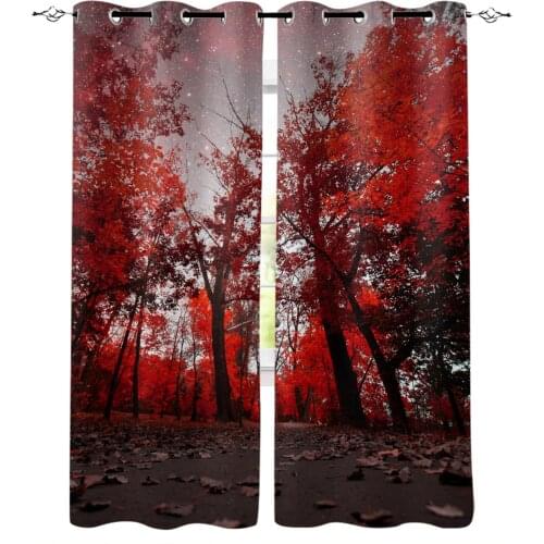 Maple Leaves Red Forest Starry Sky Kids Blackout Curtains For Baby Girls Bedroom Children Curtains For Living Room Decoration