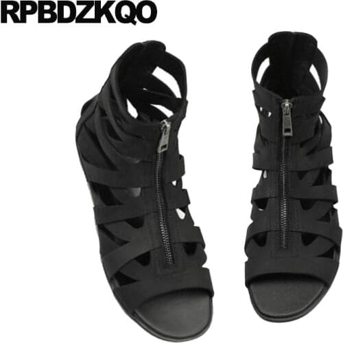 Leather shoes famous brand italian genuine metal size 45 runway luxury men gladiator sandals summer large boots casual roman 46