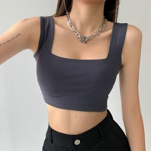 Summer Square Neck Sleeveless Crop Top White Black Women Casual Basic T Shirt Off Shoulder Cami Ladies Sexy Backless Tank Top