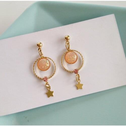 Korean Fashion Joker beautiful creative tide female cute tassel earrings Geometric Round resin stars stud earrings for women