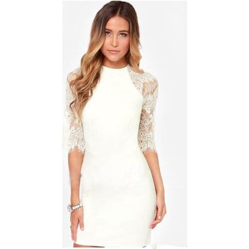Sexy Ivory Sheath Lace Short Cocktail Dresses Half Sleeve Illusion Back Prom Formal Evening Dresses vestidos graduacion