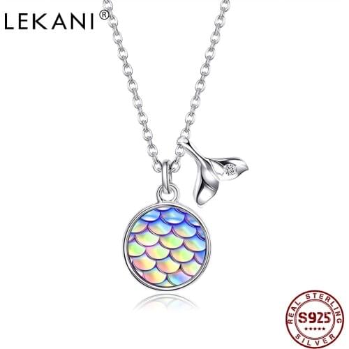 LEKANI Elegent Necklace For Women S925 Sterling Silver Fishtail Resin Fish Scale Pendent Necklace Dancing Party Fine Jewelry