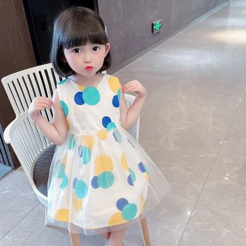 LISUNNY Summer Girls Dress Children Lace Princess Dress Vacation O-neck Polka Dot Beach Dress High Quality Kids Clothing