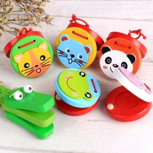 Cute Castanets Musical Instrument Toys Kids Wooden Toys Clapper Handle Baby Development Music Educational Toys For Children Gift