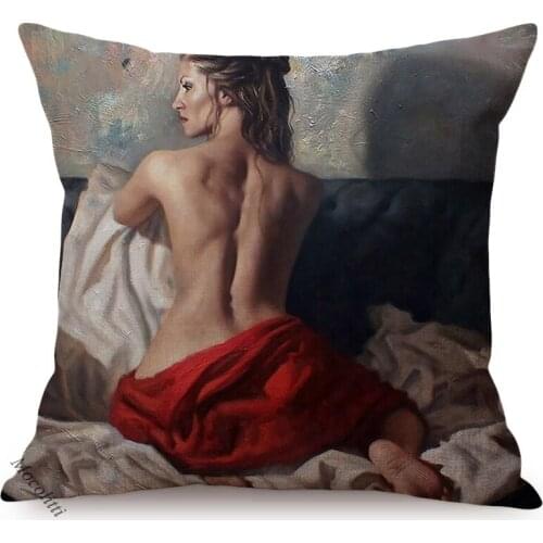 Fashion Sexy Woman Funky Oil Painting Art Decoration Cushion Cover Charming Lady Ass Cool Man Room Sofa Pillow Case Car Cojines