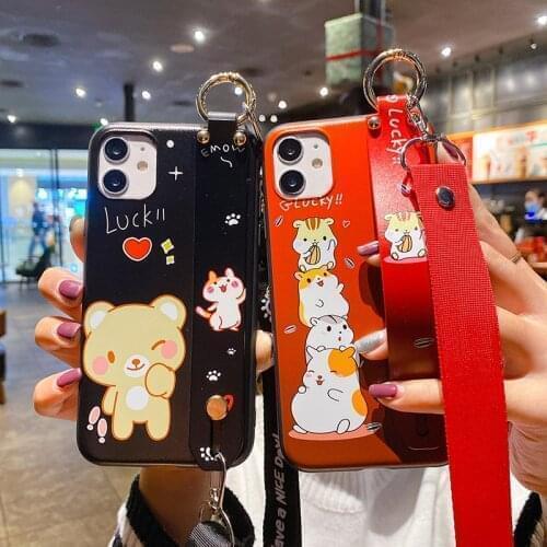 Cartoons Wrist Strap Case For Xiaomi Mi 9 SE Mix 2 2S 10T Note 10 POCO 9T A1 A2 8 Lite With Lanyard Cover