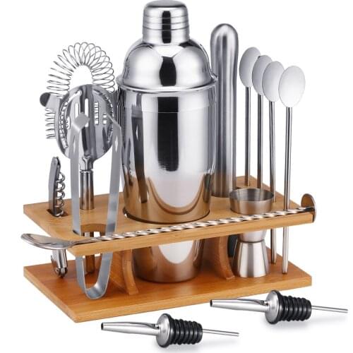 Bartender Kit， 14-Piece Cocktail Shaker Set Bamboo Stand ， For Mixed Drinks Martini Home Bar Tools Set Stainless Steel