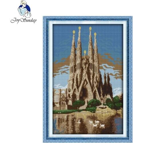 Joy Sunday Stamped or Counted Cross Stitch Kit For Embroidery Hand Crafts Home Decor Needlework Castle in the Sea