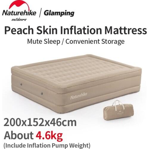 Naturehike Outdoor Super Thick Inflatable Mattress 45cm Height 2 Persons Sleeping Mat Peach Skin TPU Camping Pad Give Air Pump