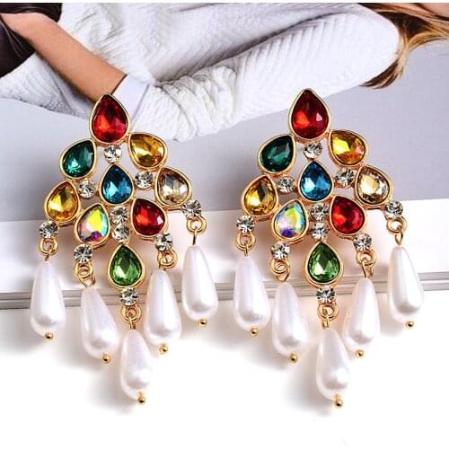 New styles Colorful Crystal Pearl Dangle Drop Earrings High Quality Metal Jewelry Accessories For Women Wholesale