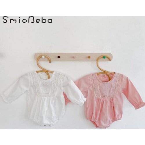 Super Cute Baby Girl White& Pink Lace Bodysuits Birthday Party Baby Embroidered Lace Patchwork Romper Newborn Baby Clothes Girl