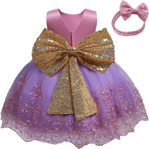 Princess Dress Big Bow Girls Birthday Party Sequin Dress Kids Evening Clothes Children 1-5 Y Baby Formal Gown Christmas Dresses