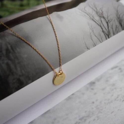 925 Sterling Silver Female Jewelry Girl Round Disc Charm Geometric Modern Personality Smooth Pendant Necklace For DIY Engraving