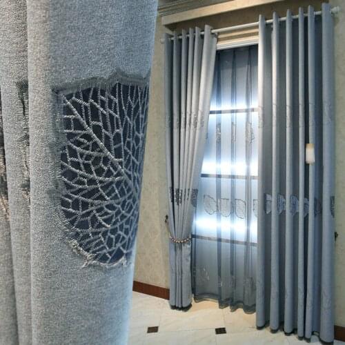 Grey Leaf Hollow Curtains for Living Room Modern 3D Semi-blackout Window Drapes for Bedroom Leaves Tulle *VT