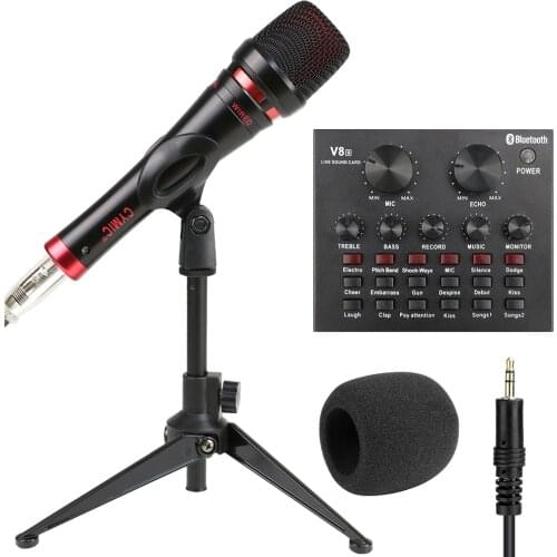 Professional Karaoke Microphone Phantom Power Sound Card Kits Studio Condenser Microphone for Pc Computer Phone Mikrofon Tripod