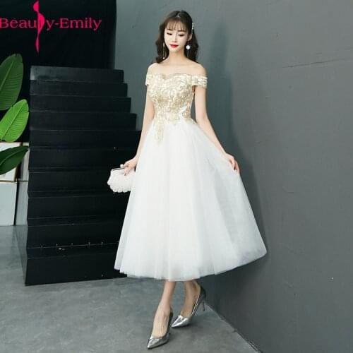 Simple Women White Evening Dress 2020 Tulle Women Dresses Sexy Boat Neck Off the Shoulder Appliques Prom Party Dress