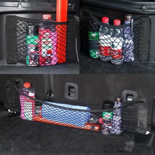 Car Mesh Pockets Trunk Seat Car Mesh Net Pockets Back Car Storage Organizer Goods Car Accessories Double Mesh Pocket Storage Bag