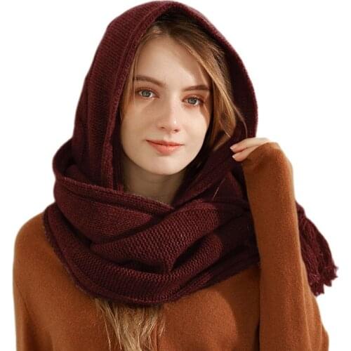 Wool Hooded Knitted Shawls Women Autumn/Winter 2021