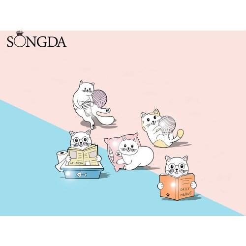 SONGDA-Cartoon Kitty Cat Enamel Pins Cat Reading Playing Pillow Catching Furball Brooch Bag Clothes Badge Decoration Jewelry
