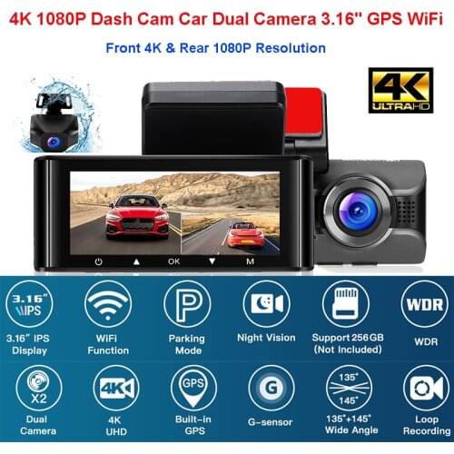 Car DVR 4K Super HD WiFi Dash Cam 4K 1080P Dual Lens DVR GPS Waterproof 4K Dash Camera 24H Parking Monitor 3.16'' Video Recorder