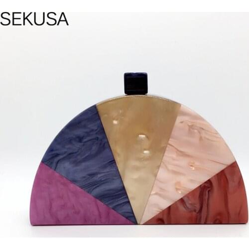 Half-Moon Women Evening Bags Plastic Metal Luxury Ladies Clutch Purse Shoulder Chain Female Party Handbags