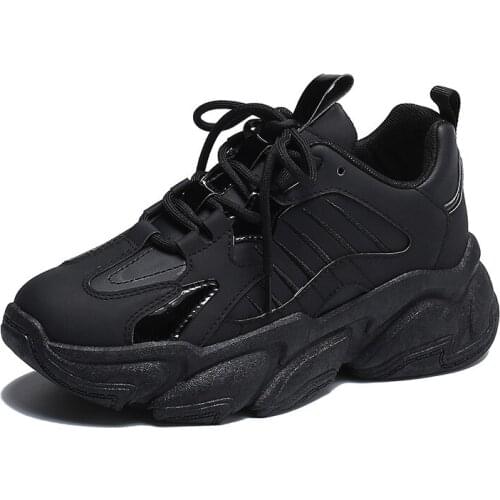 Fashion Spring Beige Platform Sneakers Women Shoes Korean Black Chunky Sneakers Leather Thick Sole Casual Vulcanize Shoes Woman