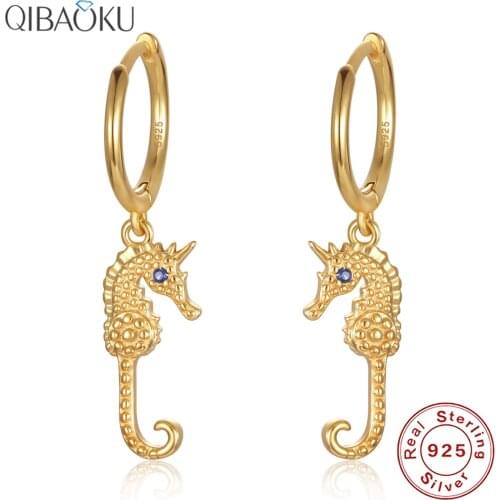 S925 Sterling SIlver Earrings Mini Hippocampus Hoop Earrings For Women Cute Horse Animal Circle Earrings Fine Jewelri