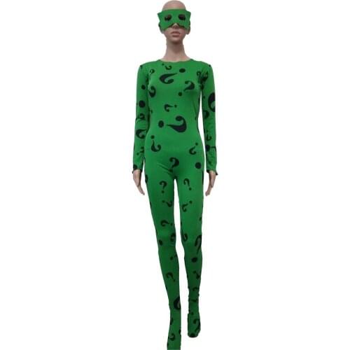 Halloween cosply Womens Full Body Zentai Suit Question mark printing Spandex jumpsuit