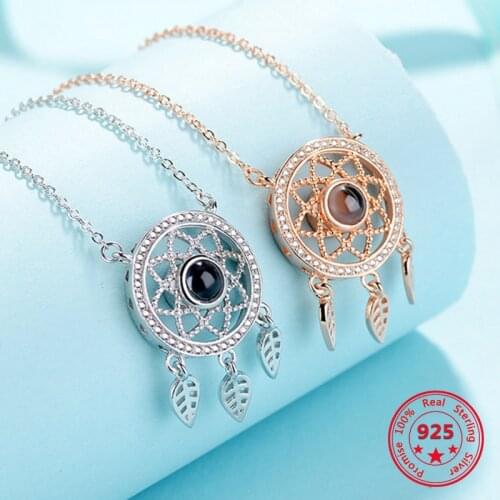 925 Sterling Silver Necklace Female Silver Clavicle Short Paragraph 100 Language I Love You Dreamcatcher Pendant Necklace