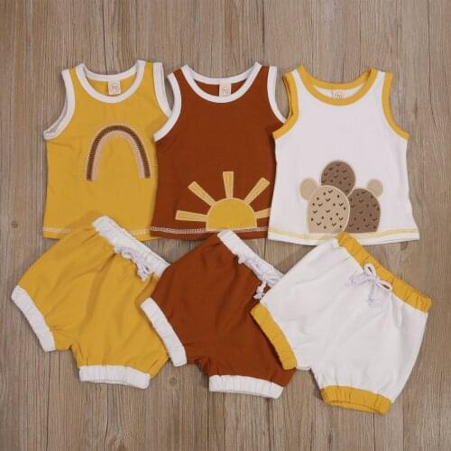 Newborn Baby Girls Boys Clothes Sets 0-24M Sun Pattern Printed Sleeveless Vest Tops Shorts 3 Colors