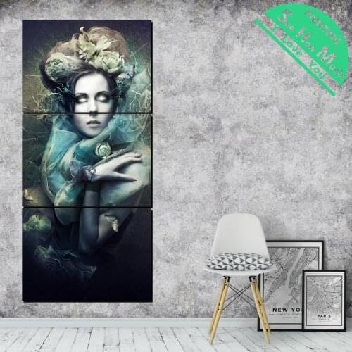 3 Piece Butterfly Woman Canvas Art Decorative Pictures Wall Poster Modern Wall Pictures for Living Room Posters and Prints