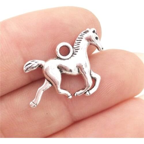 BULK 30pcs Zinc Alloy Metal Horse Charms Antique Silver Plated Animal Pendants for DIY Handmade Bracelets 21*13mm 1.3g