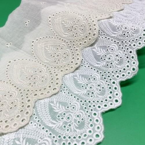 5Yard/Lot White Beige Vintage Cotton Cloth Embroidered Lace Trim Width 17CM Womens Clothes Dress Diy Sewing Fabric Accessories