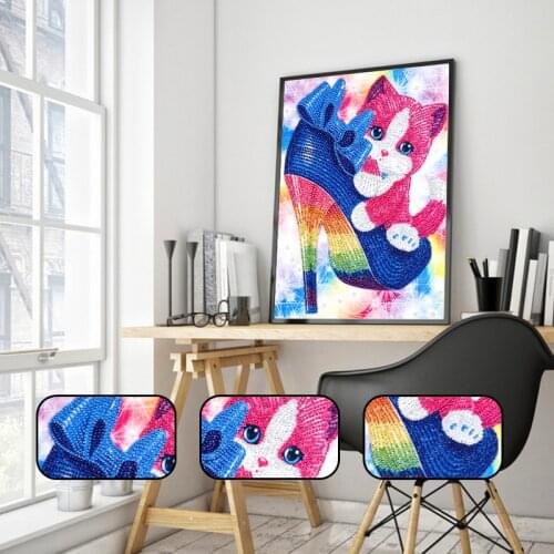 5D Special Shaped Diamond Painting Cat on Shoes Diamond Embroidery Cross Stitch Partial Rhinestone Picture Serial Mosaic Decor