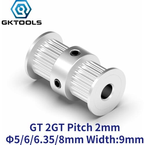 GKTOOLS GT2 2GT 20 Teeth Double Head Aluminum Pulley Bore 5mm 6mm 6.35mm 8mm Width 6mm Timing for 3D Printer