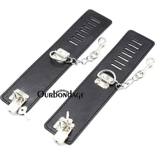 Ourbondage 2 Color PU Leather Fetish Bondage Flirting Wrist Ankle Cuffs With Chain Hook For Adult Beginner Sex Toy