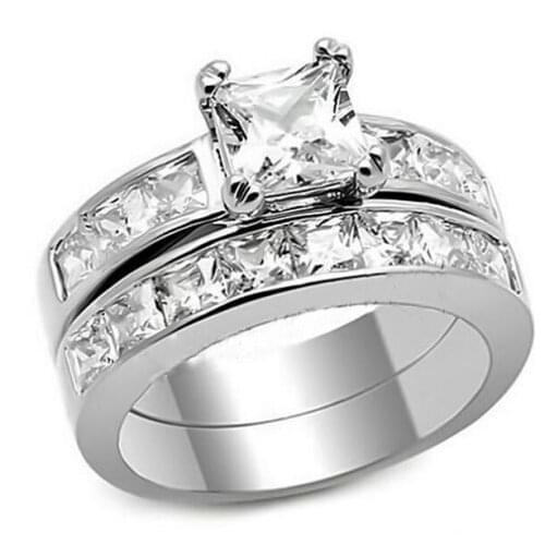 Free Shipping US SZ 5-11 Lady Engagement Ring Set Princess cut 2ct Zircon 10KT White Gold Filled Womens Wedding Band Jewelry