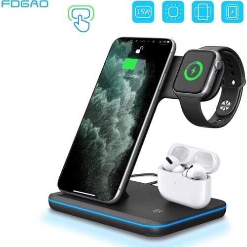 15W Wireless Charger 3 in 1 Charging Station For AirPods Pro Apple Watch 6 5 4 3 2 Qi Fast Charge Stand for iPhone 11 XS XR X 8