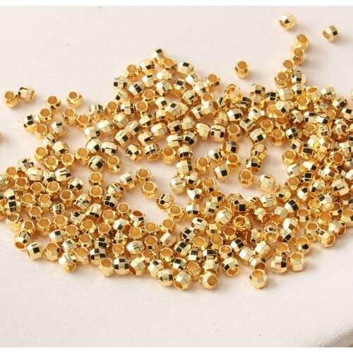 Gold-plated copper plated real gold 2mm cut face round straight hole bracelet necklace spacer beads diy beaded accessories