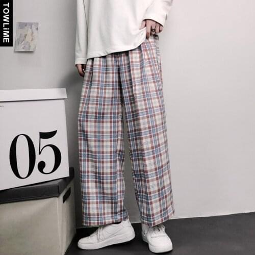 Harajuku Plaid Pants For Men Trousers 2021 Korean Streetwear Men Wide Leg Pants Spring Autumn Women Casual pantaloons