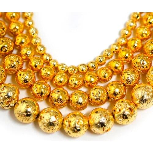 Natural Stone Beads 4/6/8/10mm Gold Lava Hematite Beads Round Loose Beads For Jewelry Making DIY Necklace Bracelet