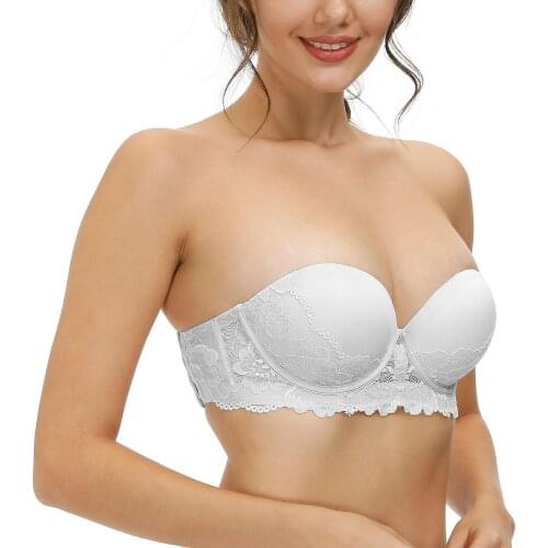 Ladies Secret Sexy Lingerie Women Push Up Bra Strapless Halter Lace Bra Cropped Anti-slip Pure White Wedding Underwear Underwire