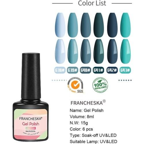 6 Colors Gel Nail Polish Butterfly Color Blue-green Series UV/LED Lamp Base And Top Coat Hybrid Varnishes Nail Art Glue Manicure